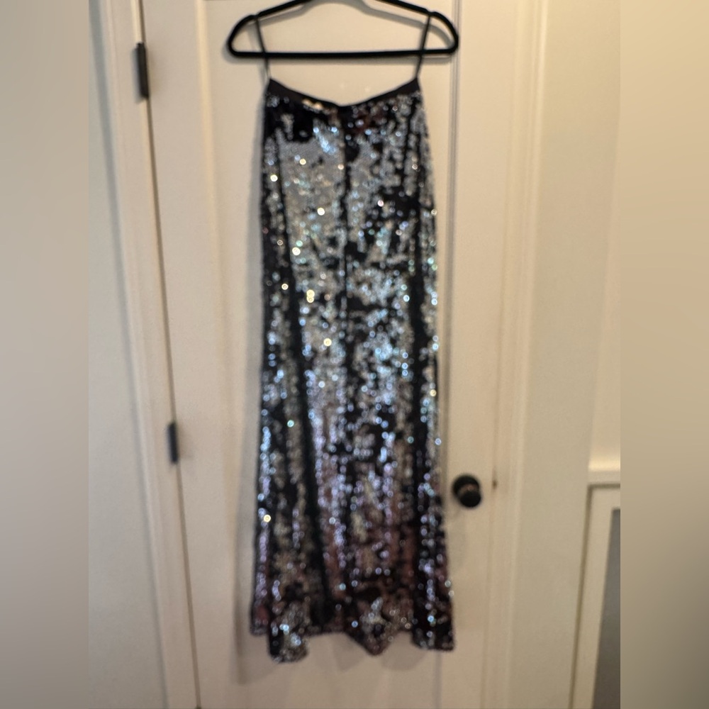 L'AGENCE Black and Silver Sequin A-Line Skirt